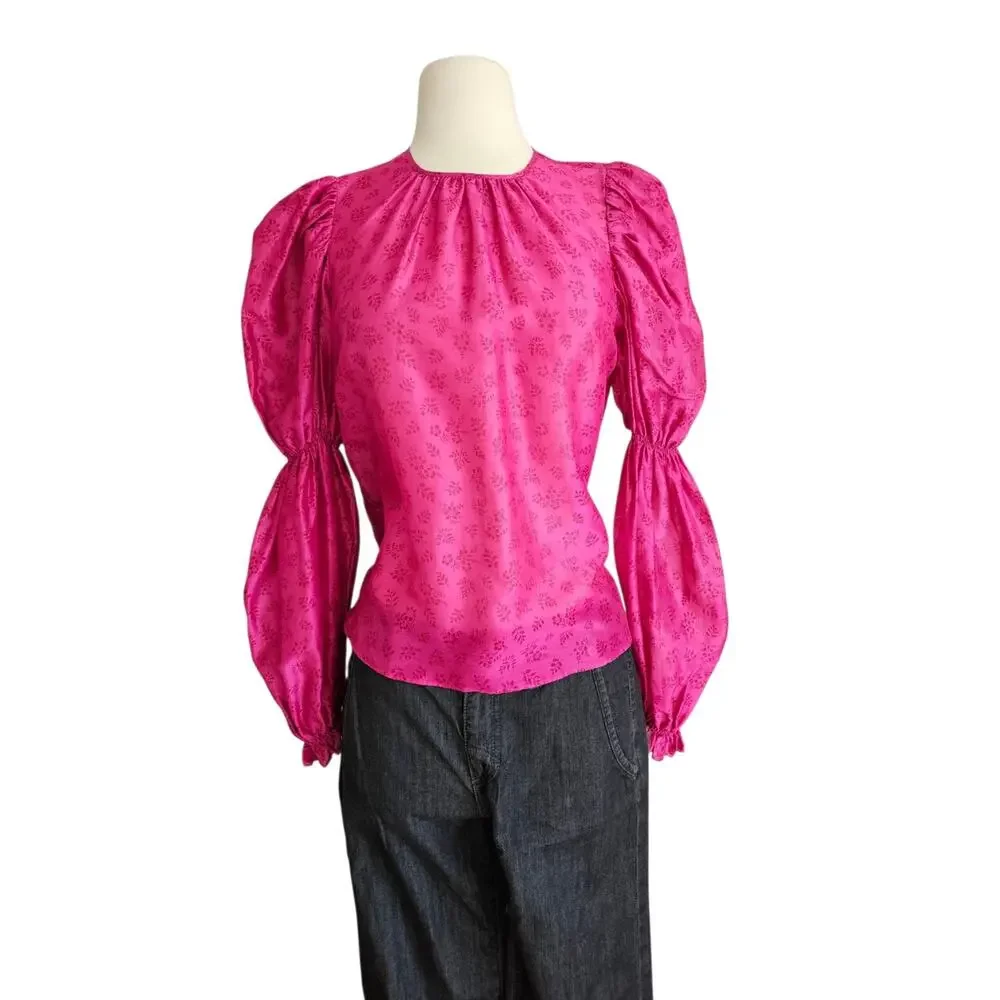 Ulla Johnson Aster Silk Blend Blouse Fuchsia Pink Puff Sleeve Size 0